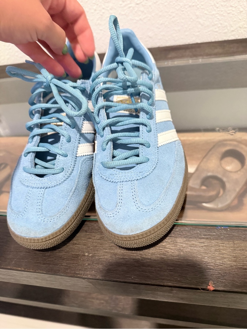 adidas Light Blue Suede Sneakers with White Stripes - Picture 3 of 7